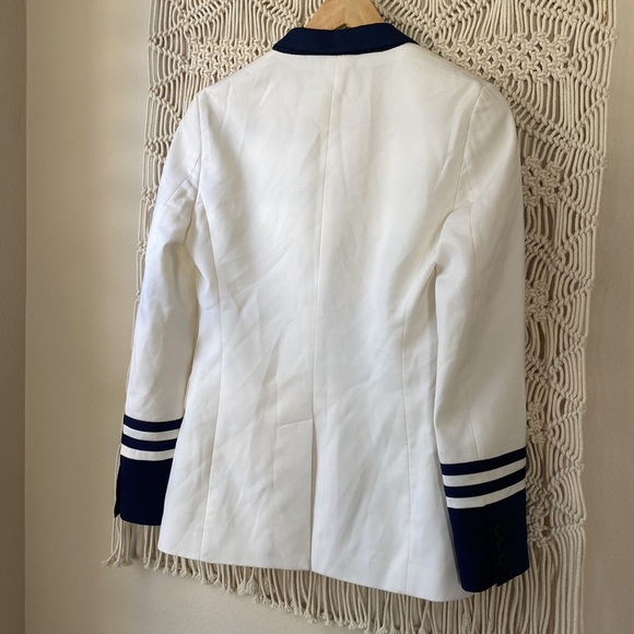 Equipment Femme White & Navy Wool-Blend Blazer Jacket | Size 2 - Picture 12 of 15